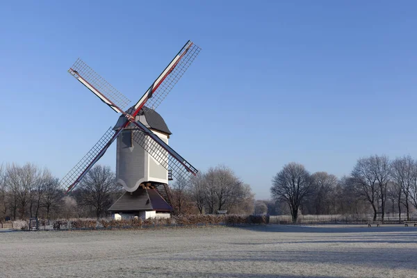 Houten Windmolen Leyssensmolen Een Winterochtend Lommel België — Stockfoto