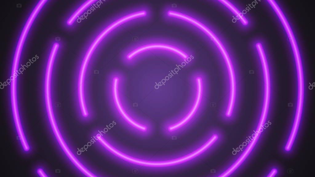 Vector Neon Violet Lighting Tubes in Radial Composition Abstract Minimalist Retro Wave Sci-Fi Technology Background. Realistic 3D Illustration
