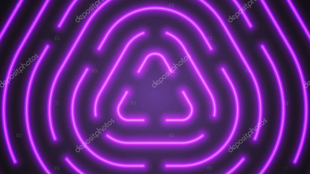 Vector Neon Violet Lighting Lines in Triangle Composition Abstract Minimalist Retro Wave Sci-Fi Technological Background. Realistic 3D Illustration