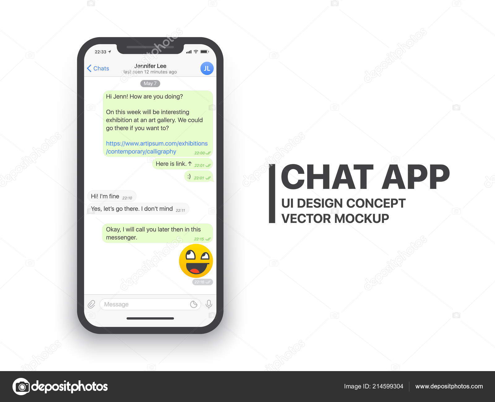 Download Mobile Chat App Vector Mockup — Stock Vector © yamonstro #214599304