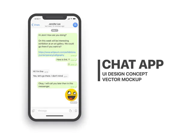 Bate-papo móvel App Vector Mockup — Vetor de Stock