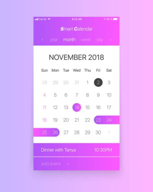 Vektör takvim App kullanıcı arabirimi kavramı