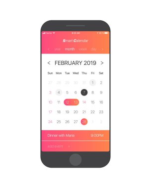 Vektör takvim App kullanıcı arabirimi kavramı