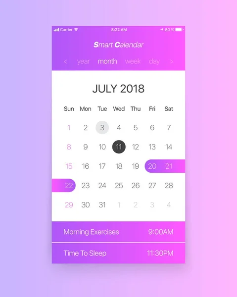 Vector kalender App Ui koncept — Stock vektor