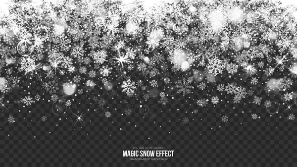 Vetor Feliz Natal Magic Falling Snow Border Com Flocos Neve —  Vetores de Stock