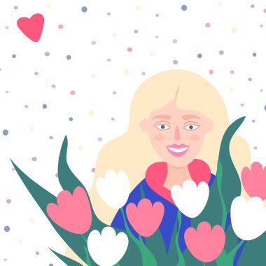 Genç kadın düz vektör çizim gülümsemek