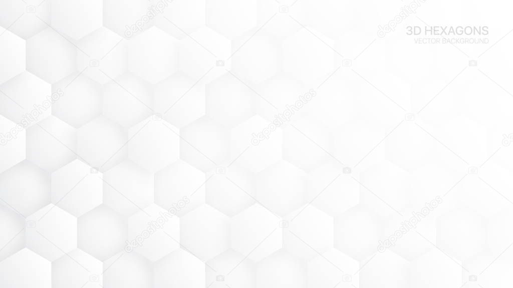 3D Vector Hexagon Pattern White Abstract Background
