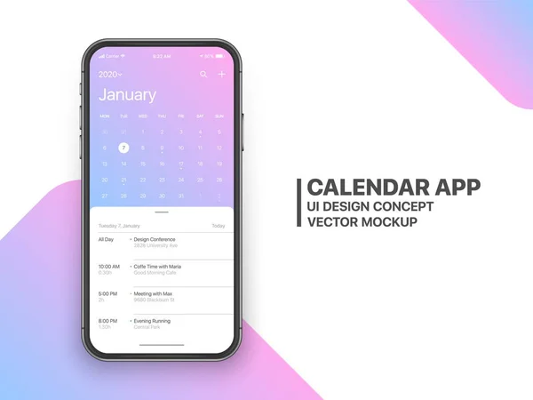 Vector ontwerp Kalender App UI UX concept — Stockvector