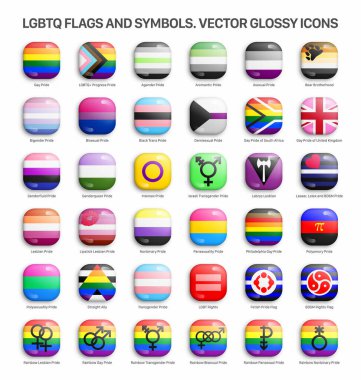 LGBTQ Pride Flags And Symbols 3D Vector Glossy Icons Set Isolated On White Background clipart