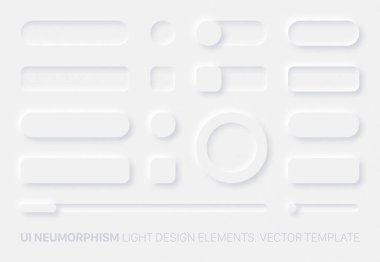 Neumorphic App Light UI Design Elements Set Vector clipart