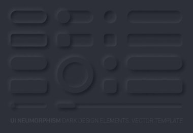 Neumorphic App Dark UI Design Elements Set Vector clipart