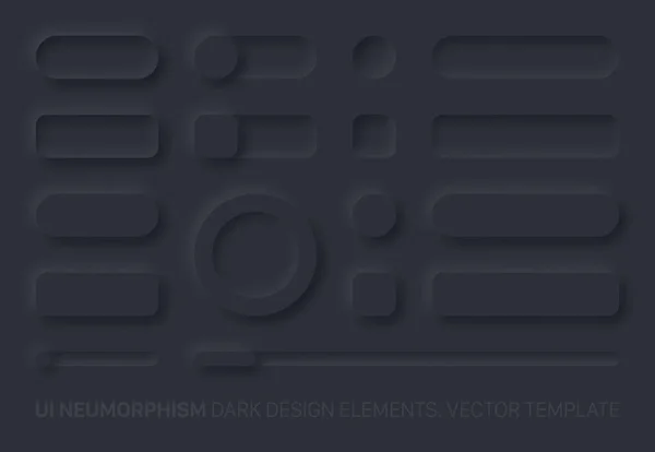 Neumorphic App Dark UI Design Elements Set Vector — Vector de stock