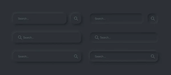 Neumorphic Search Bars Dark UI Design Elements Set Vector — Stock Vector