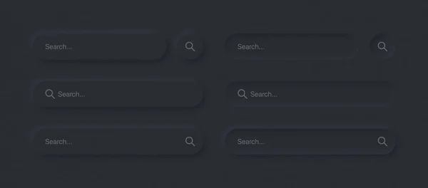 Neumorphic Search Bars Dark UI Design Elements Set Vector — Stock Vector