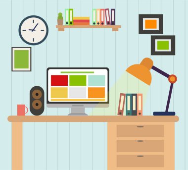 Modern ofis iç tasarımcı masaüstü düz tasarım vektör avalaible EPS ile