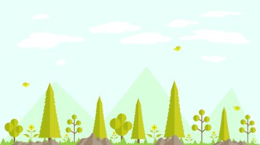 Orman düz arka plan bahar. Senin tasarlamak vektör Illustrator için basit manzara