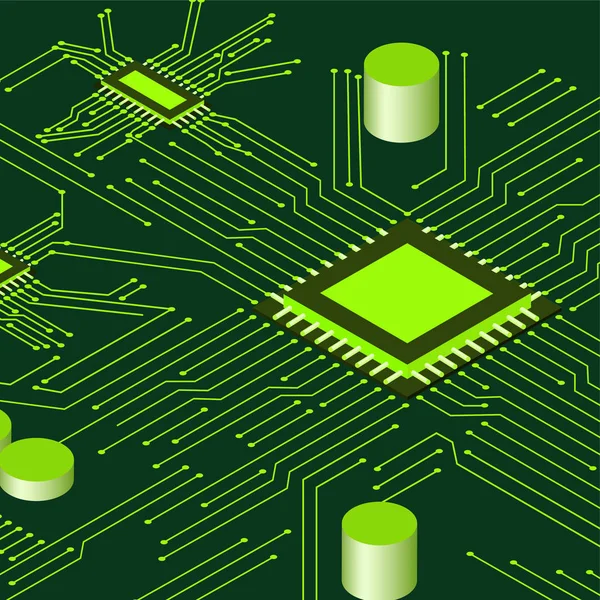 CPU chip ve devre kartı izometrik arka plan