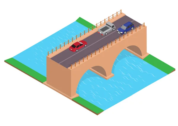 Isometrische Autobahn auf der Brücke — Stockvektor