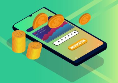Dijital yatırım veya smartphone tasarım izometrik konsepti kaydederek