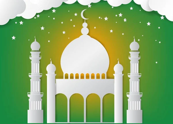 Papír vágott mecset, Ramadan Kareem háttér — Stock Vector