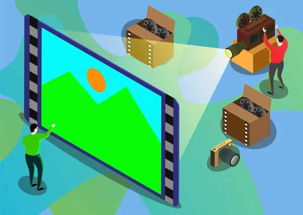 Moderne platte design isometrische illustratie van Cinema of video spelen — Stockvector
