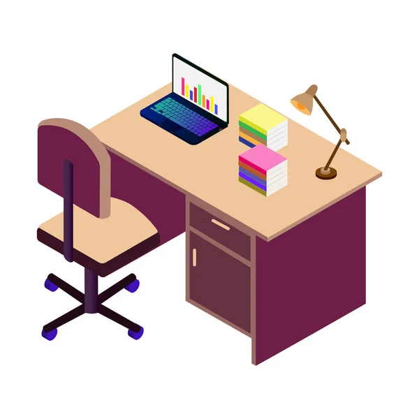 Isometric table, chair and laptop — Stock Vector