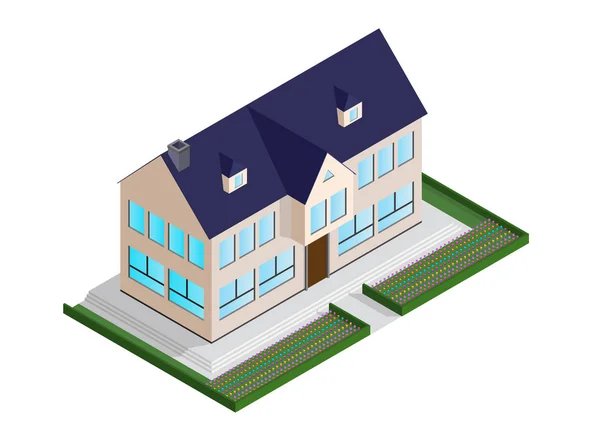 Casa isométrica com um telhado azul —  Vetores de Stock