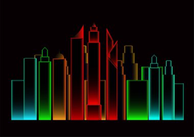 Gece illüstrasyonlarında gökdelenler