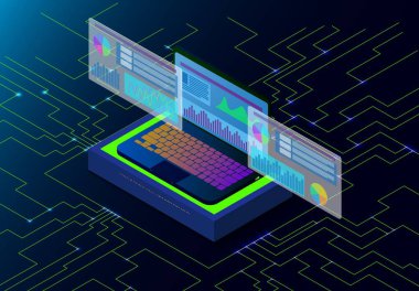 veri bilimi ve programlama nın isometrik dizüstü bilgisayarı