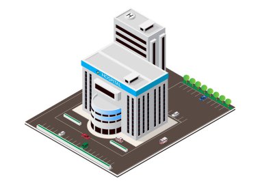 Vektör izometrik modern hastane binası