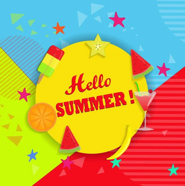 Banner de verano con frutas y hielo — Vector de stock