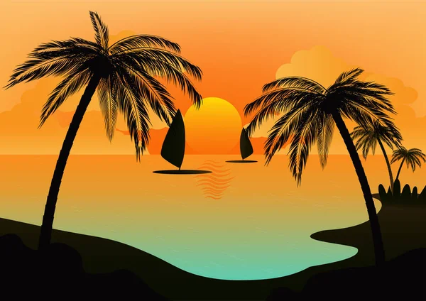 Sonnenuntergang tropische Meereslandschaft — Stockvektor