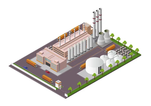 Isométrica Composición de los edificios industriales con vistas a las instalaciones — Vector de stock