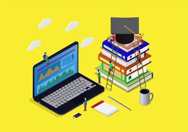 Kitap ve dizüstü illüstrasyon ile online eğitim kavramı