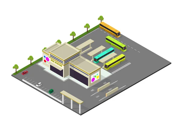 Изометрическое представление автобусной станции — стоковый вектор