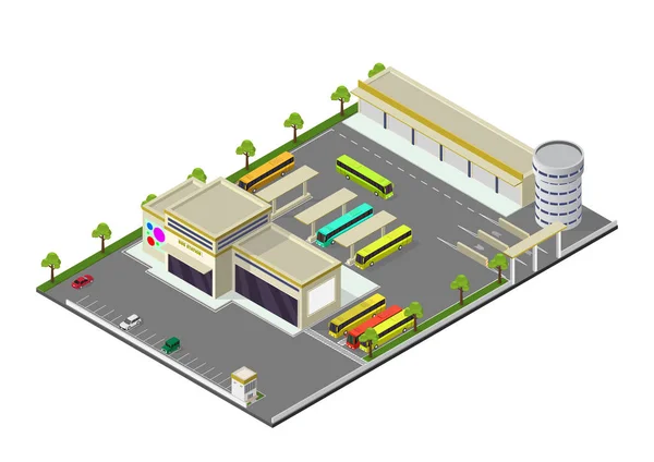 Isometrische vertegenwoordiging van busstation — Stockvector