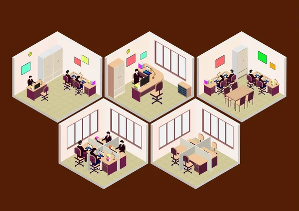 Isométrique salle de bureau ensemble — Image vectorielle