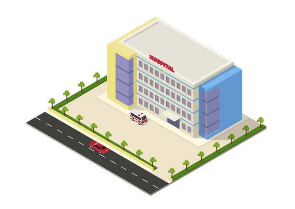 Edificio isométrico del hospital — Vector de stock