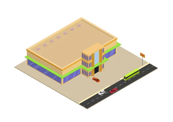 Isometrisch winkelcentrum of supermarkt gebouw icoon — Stockvector