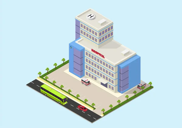Bâtiment hospitalier moderne isométrique vectoriel — Image vectorielle