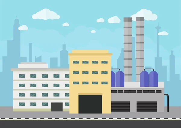 Almacén y edificio industrial de diseño plano — Vector de stock