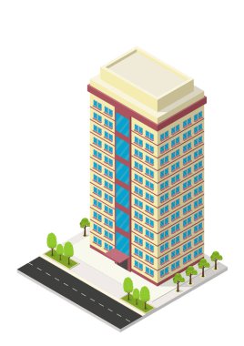 vektör isometrik otel, daire veya gökdelen binası