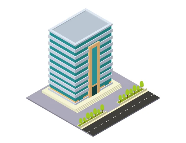 Vector isométrico hotel, apartamento o edificio de rascacielos — Vector de stock