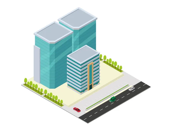 Vecteur isométrique hôtel, appartement ou immeuble gratte-ciel — Image vectorielle