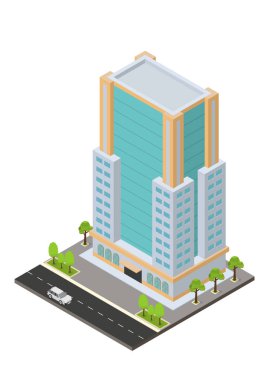 vektör isometrik otel, daire veya gökdelen binası