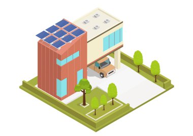 Güneş panelleri ile modern yeşil eko ev