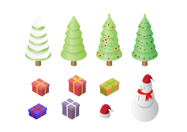 Isometric Noel dekorasyon simgeleri seti izole vektör illüstrasyonunu ayarladı