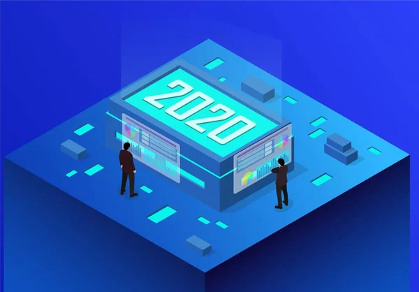 Izometrický koncept Business New Year 2020 — Stockový vektor