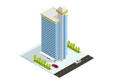 vektör isometrik otel, daire veya gökdelen binası