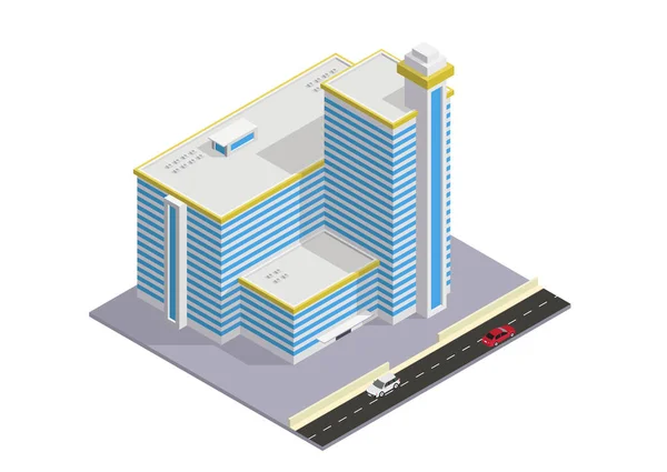 Vecteur isométrique hôtel, appartement ou immeuble gratte-ciel — Image vectorielle